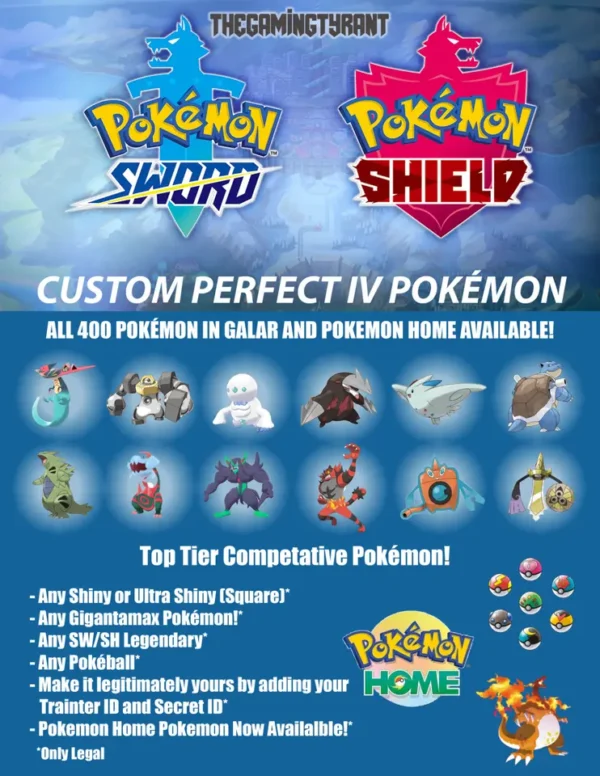 Pokemon Sword/Shield/Isle Of Armor/Crown of Tundra Custom 6IV Pokemon