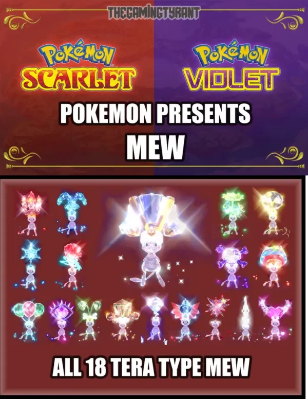 Pokemon Scarlet & Violet Pokemon Presents Mew – All 18 Tera Types