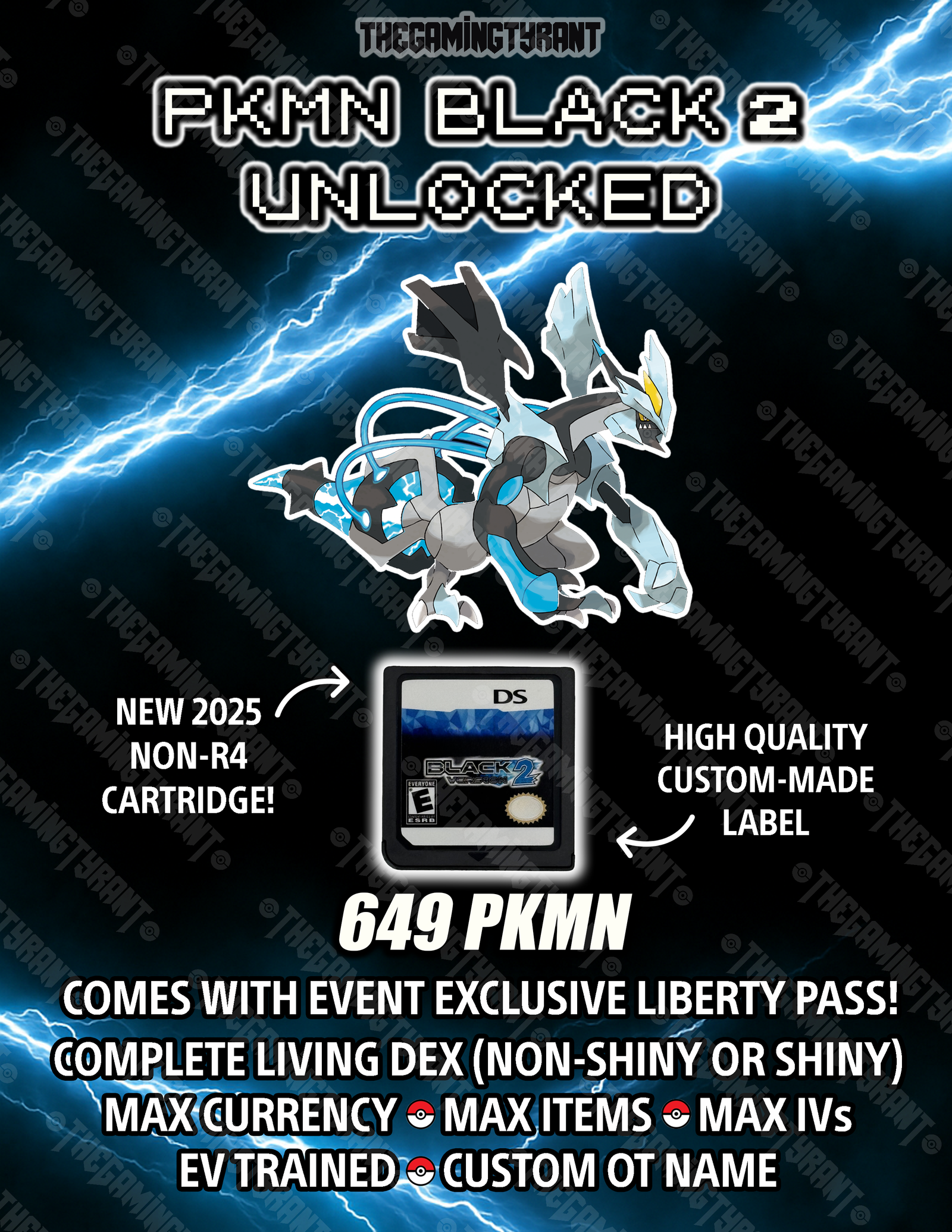 Pokemon Black 2 - All 649 Authentic Pokemon, Max Items and Money