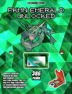 Pokemon Emerald - All 386 Authentic Pokemon, Max Items and Money